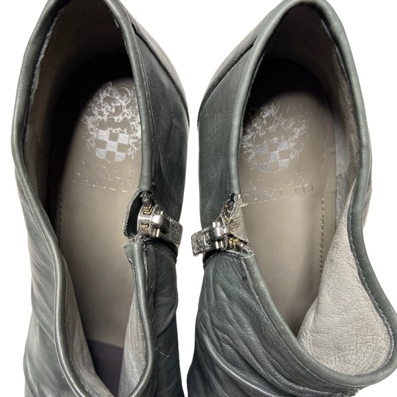 VINCE CAMUTO Leather Ankle Boots Ruched Open Toe Heeled Zipper Gray Size 8B - Picture 3 of 11